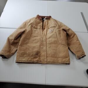 Vintage Carhartt Jacket Men Large Brown Quilted Canvas Workwear Distressed Lined